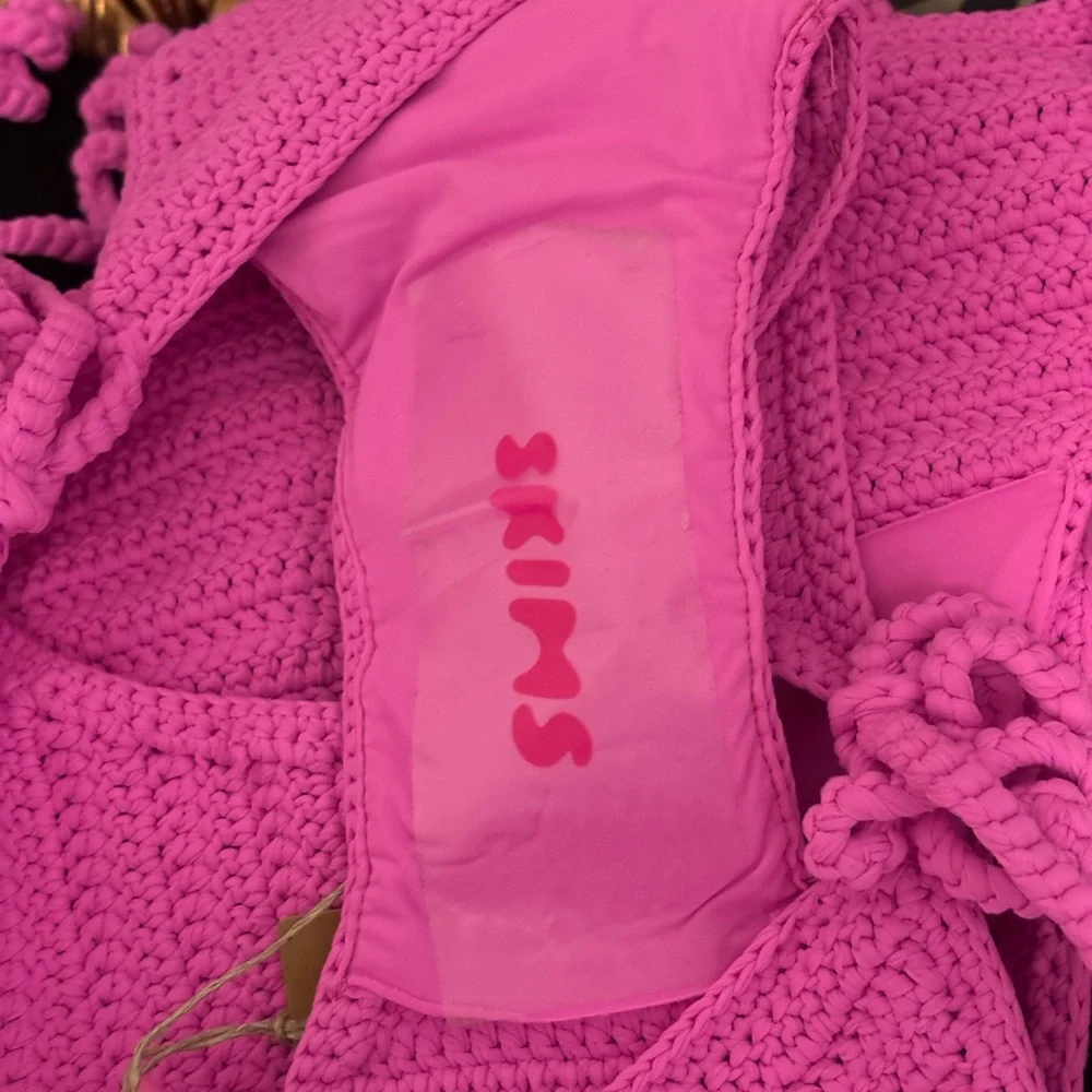SKIMS PINK CROCHET SWIM TIE BOTTOMS / NWT